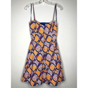 ZARA TRAFALUC Dress Women Medium Orange Blue Strappy Back Cutout Zip Closure